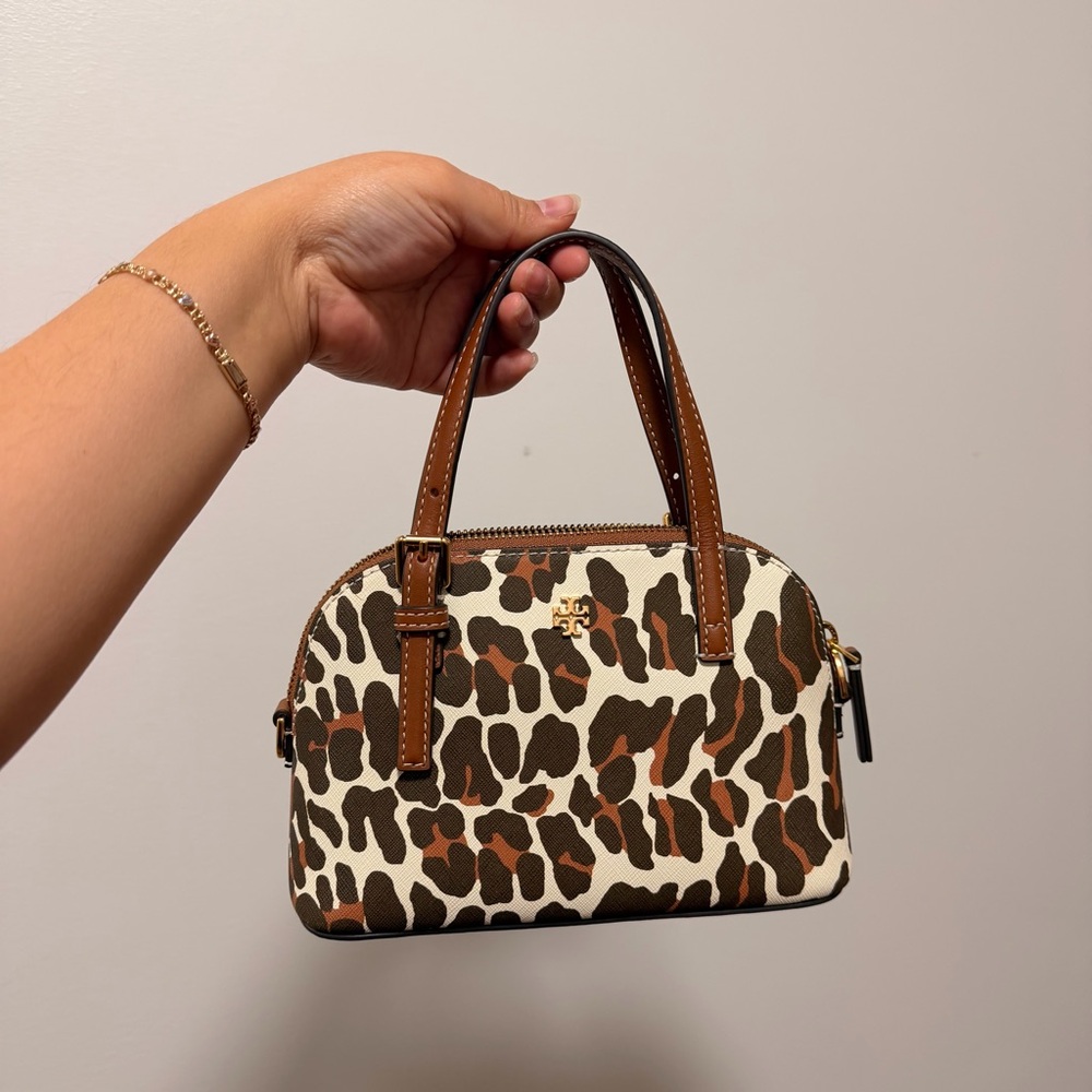 Tory Burch Emerson Printed Dome Satchel Leopard Print Mini Bag
